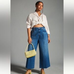 Anthropologie Wide-Leg Cropped Jeans in Medium Blue